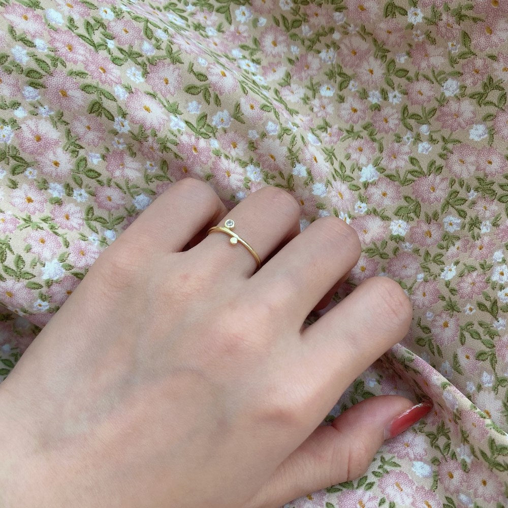 Silver Zircon Round Cut Thin Multi Dots Dainty Ring