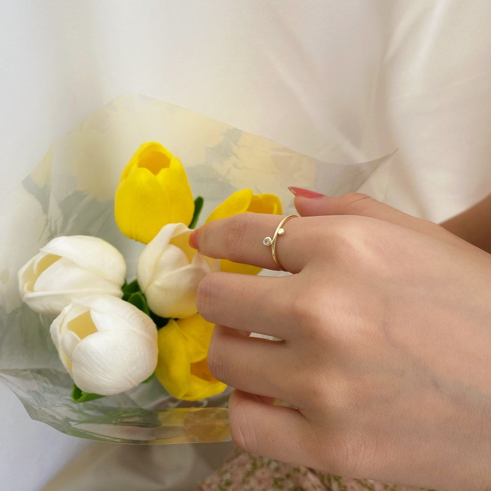 Silver Zircon Round Cut Thin Multi Dots Dainty Ring
