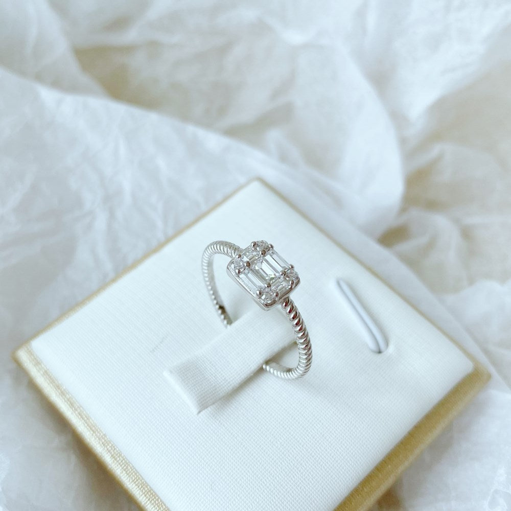 Silver Zircon Baguette Cut Iced Squared Solitaire Ring