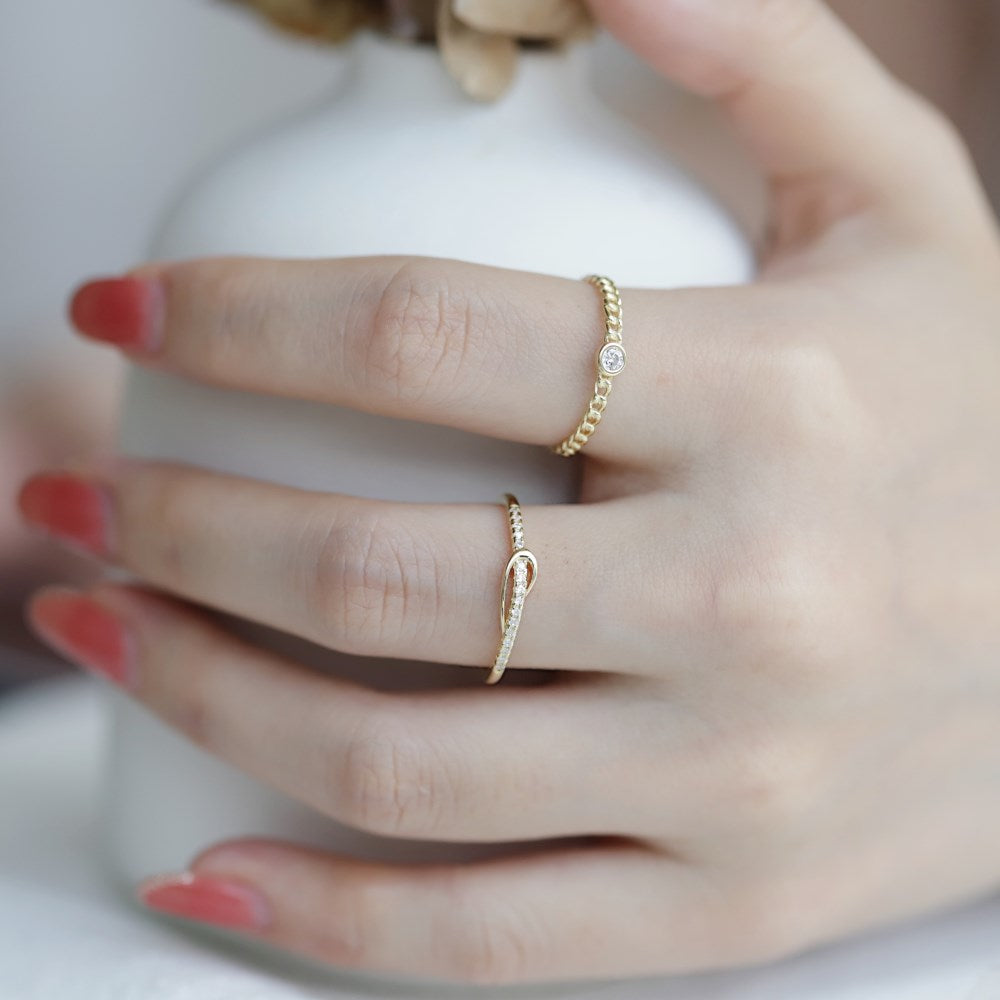 Silver Zircon Round Cut Cuban Dainty Ring