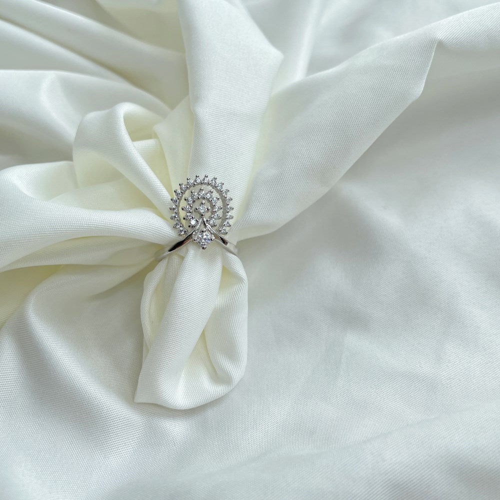 Silver Zircon Round Cut Sunrise Mountain Dainty Ring