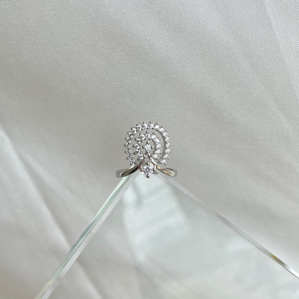 Silver Zircon Round Cut Sunrise Mountain Dainty Ring