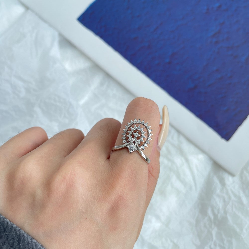 Silver Zircon Round Cut Sunrise Mountain Dainty Ring