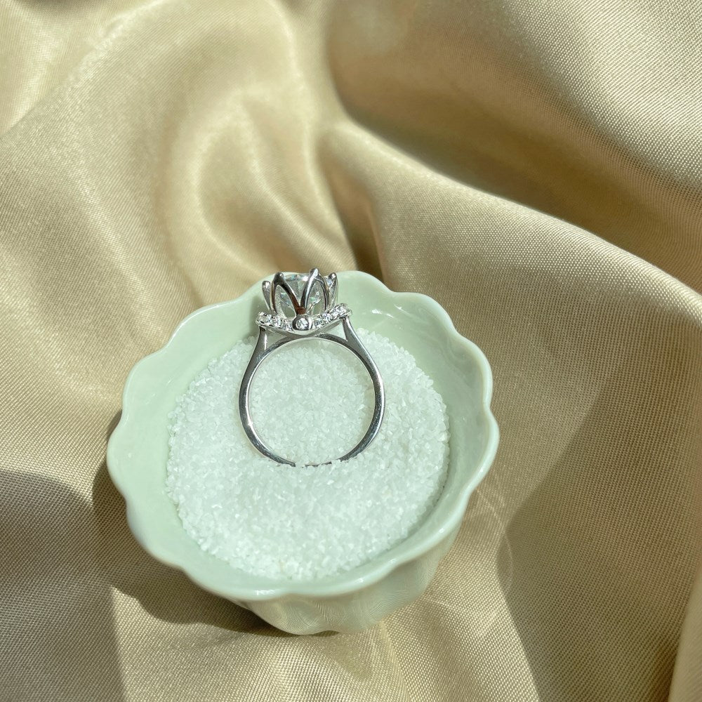 Silver Zircon Round Cut Flower Solitaire Ring