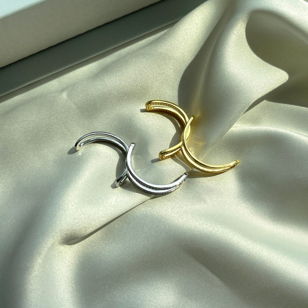 Silver Zircon Round Cut Twisted Double Layer Crossover Ring