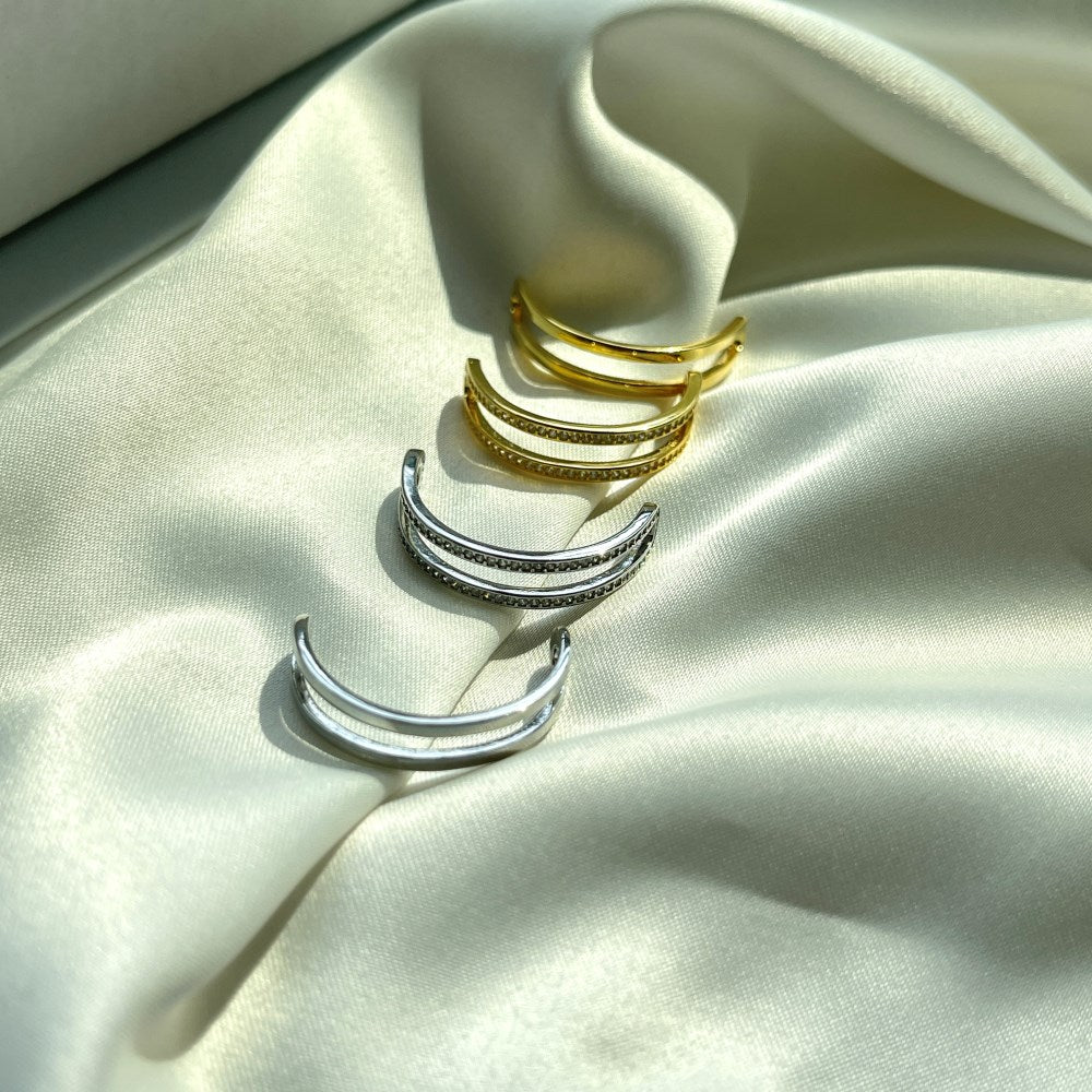 Silver Zircon Round Cut Twisted Double Layer Crossover Ring