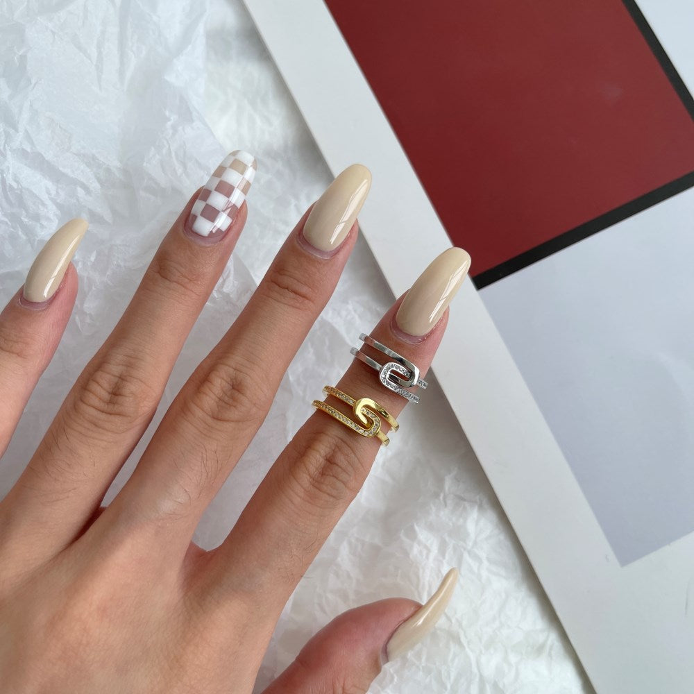 Silver Zircon Round Cut Twisted Double Layer Crossover Ring