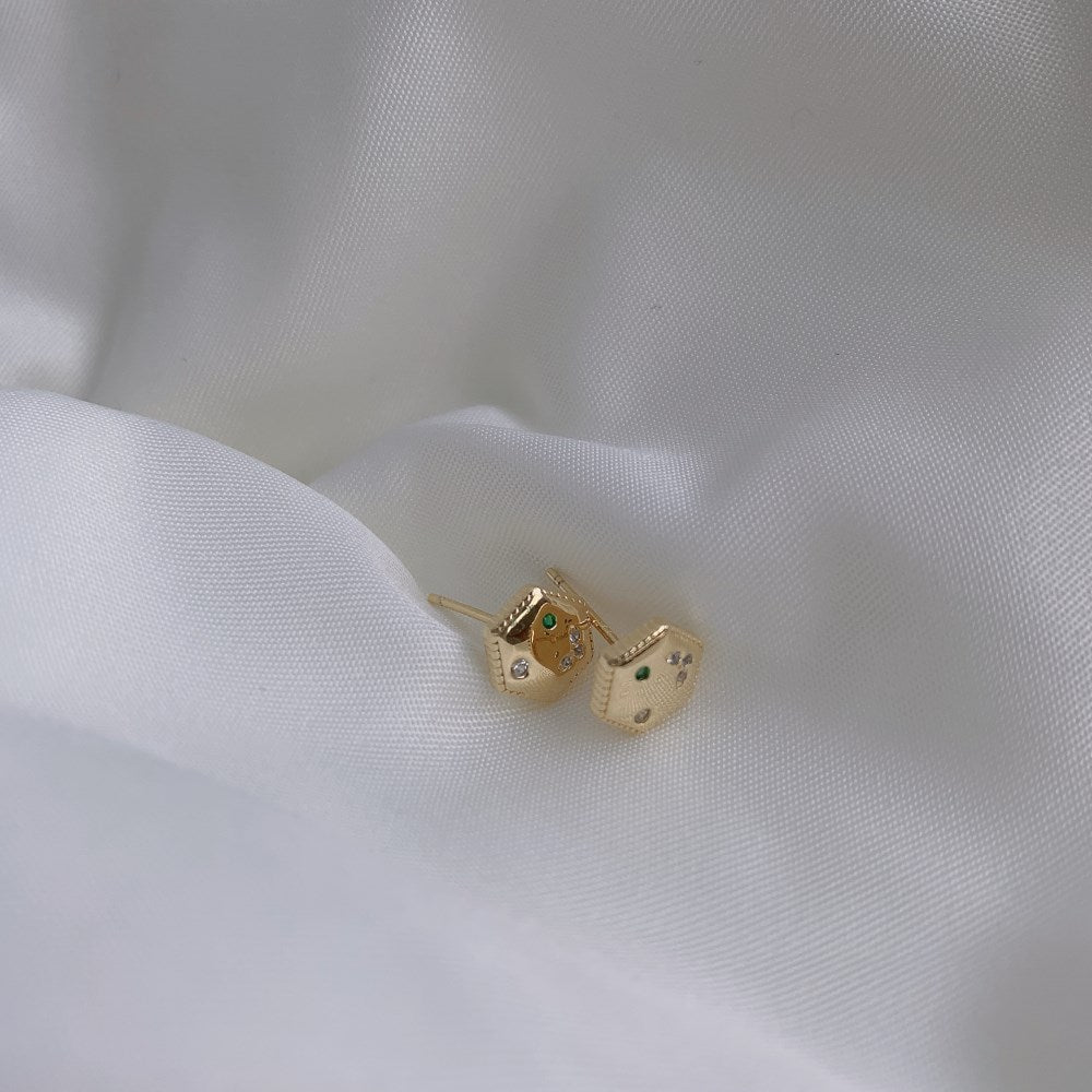 Silver Zircon Round Cut Hexagon Ear Studs