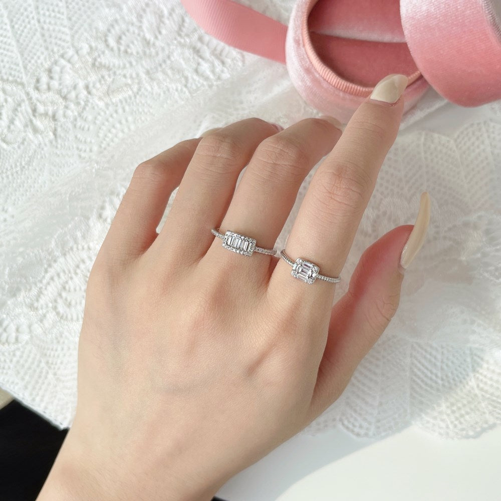 Silver Zircon Baguette Cut Iced Squared Solitaire Ring