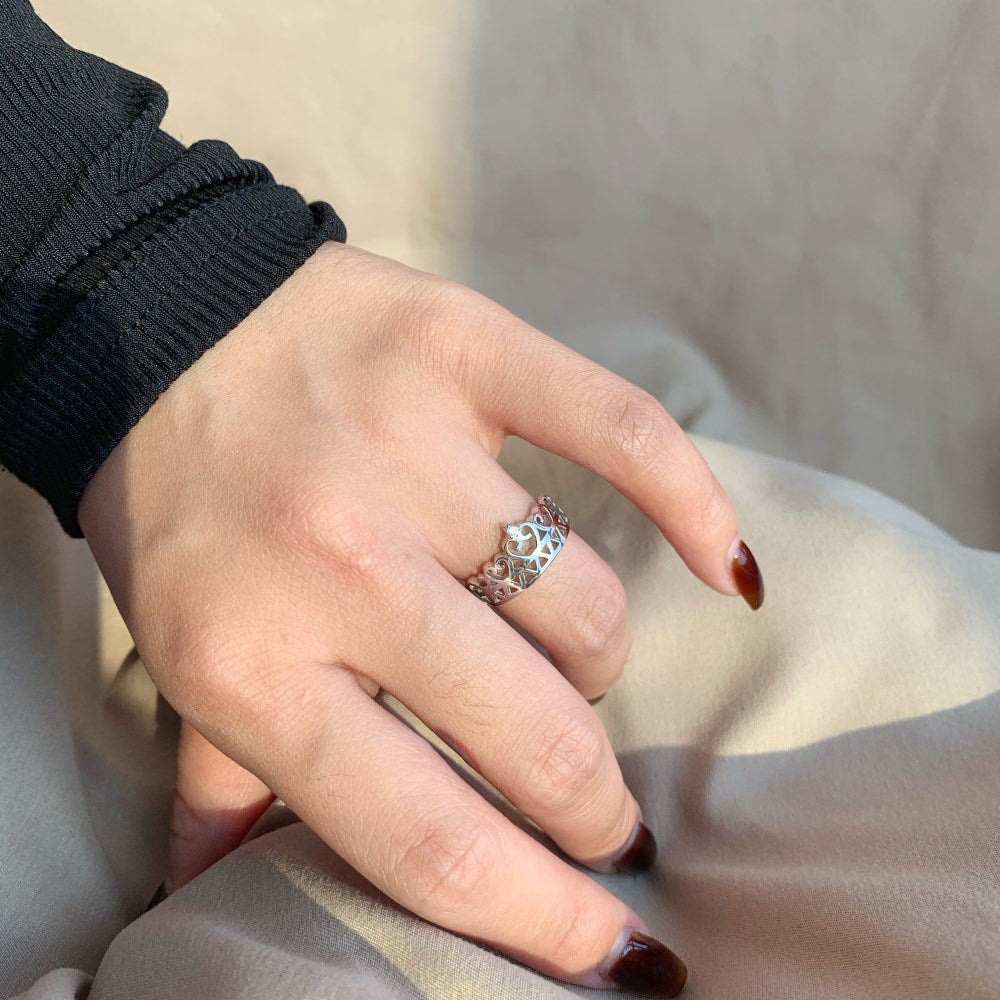 Silver Zircon Round Cut Wrapped Crown Dainty Ring