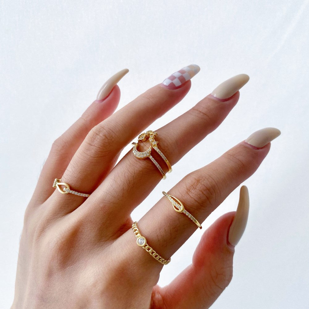 Silver Zircon Round Cut Layered Rope Dainty Ring