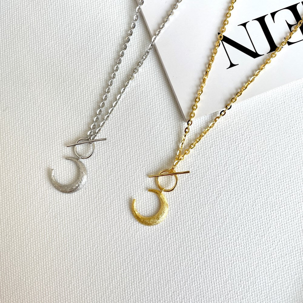 Silver Crescent Pendant Necklace