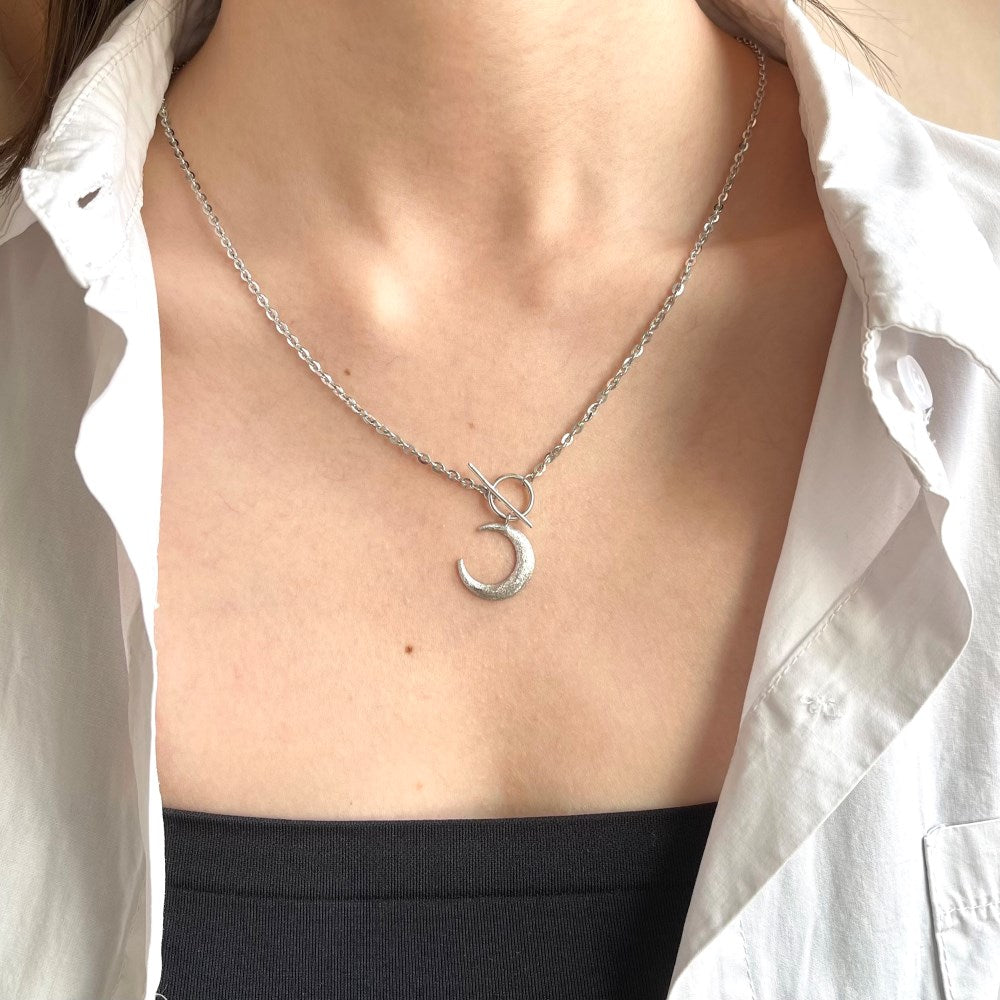 Silver Crescent Pendant Necklace