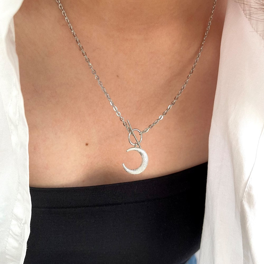 Silver Crescent Pendant Necklace