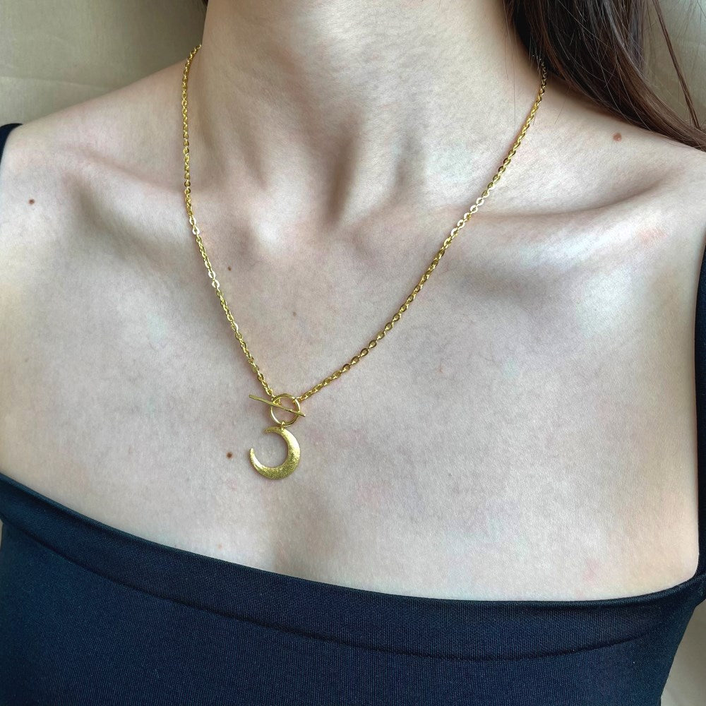 Silver Crescent Pendant Necklace