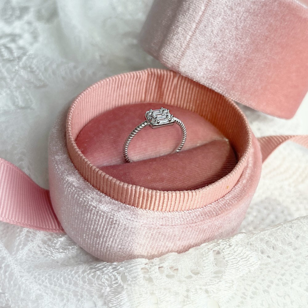 Silver Zircon Baguette Cut Iced Squared Solitaire Ring