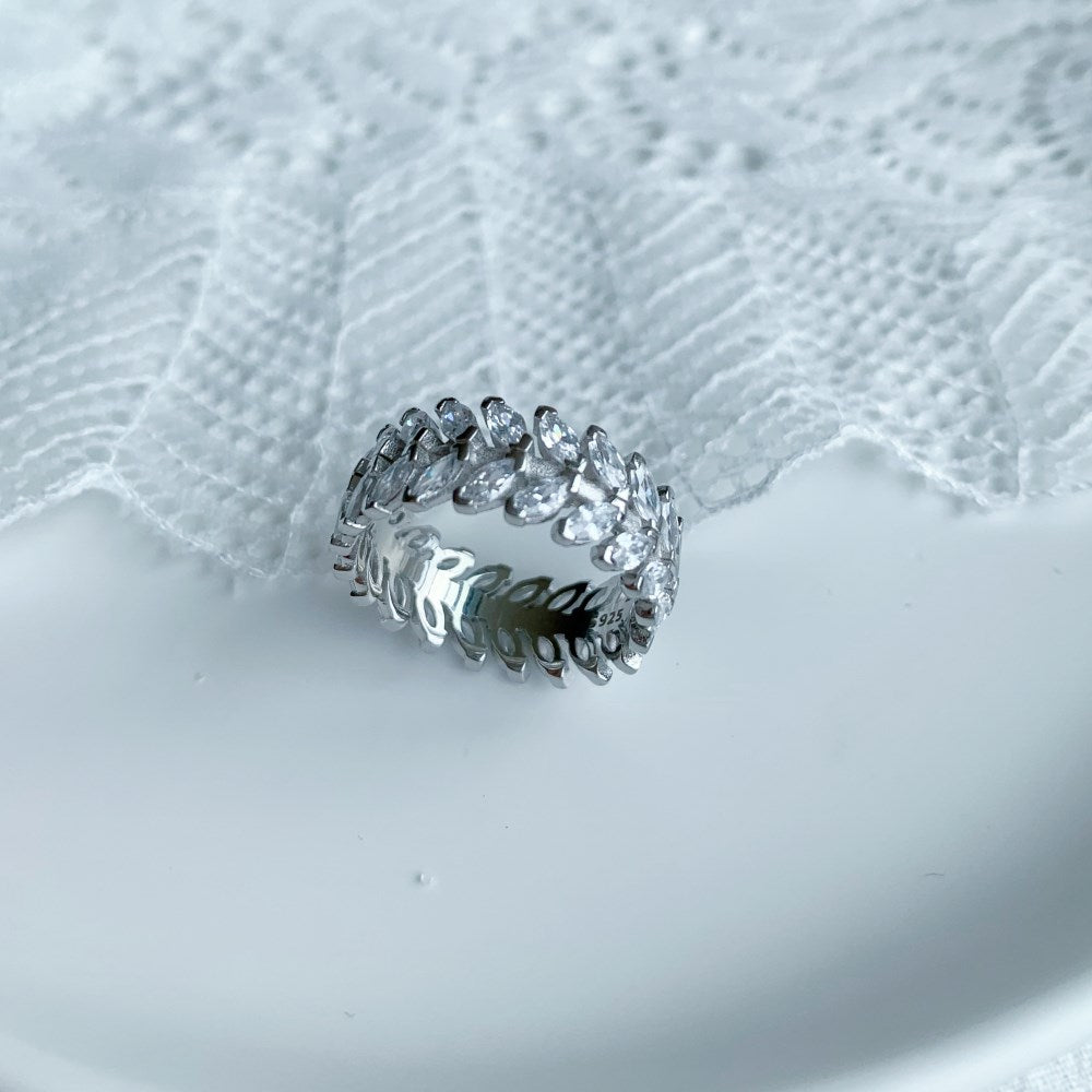 Silver Zircon Marquise Cut Iced Wrapped Wedding Ring