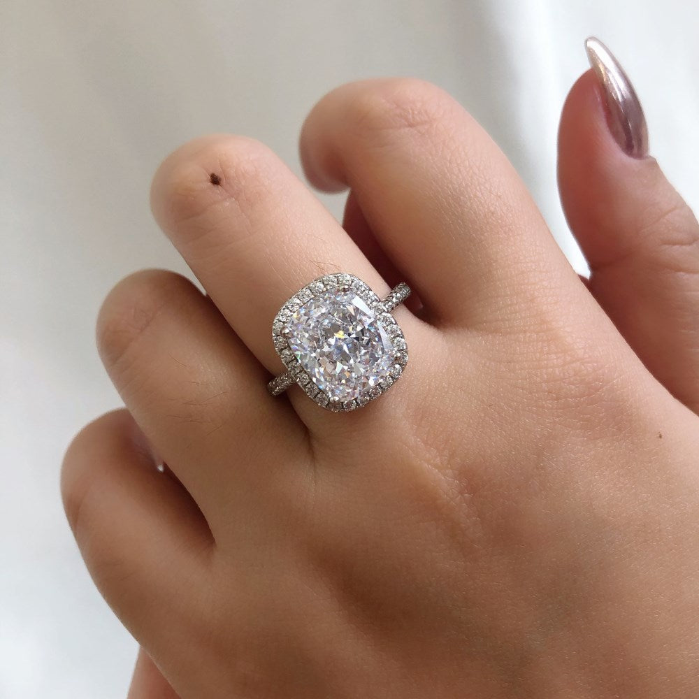 Silver Zircon Radiant Cut Framed Halo Ring