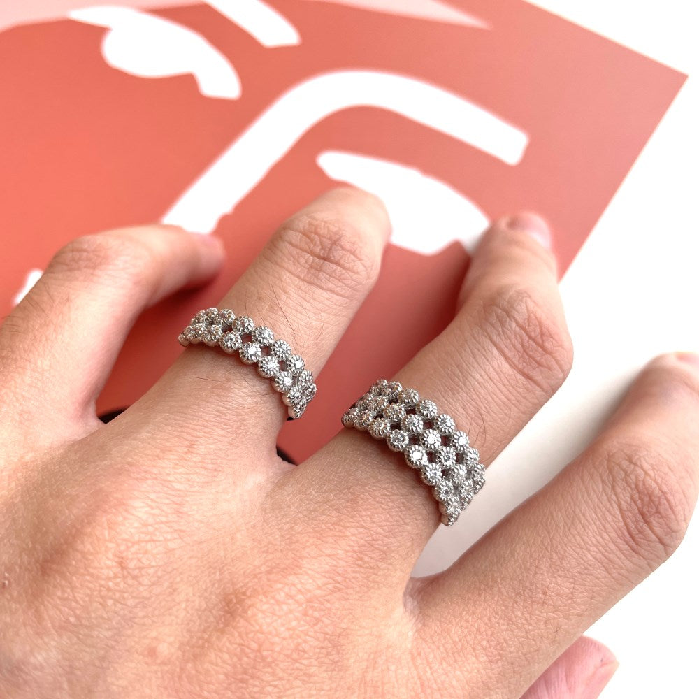 Silver Zircon Round Cut Iced Squared Wedding Ring