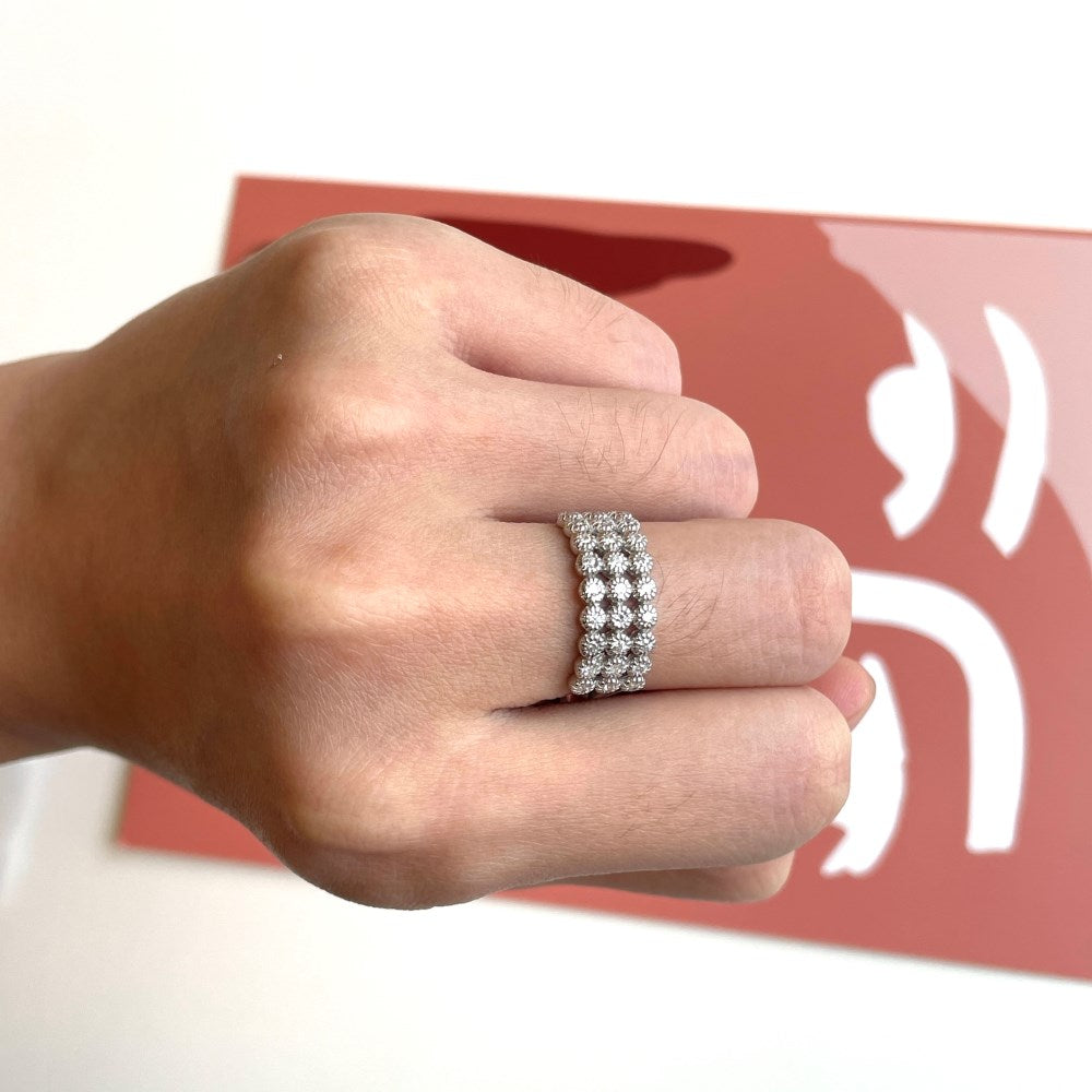 Silver Zircon Round Cut Iced Squared Wedding Ring