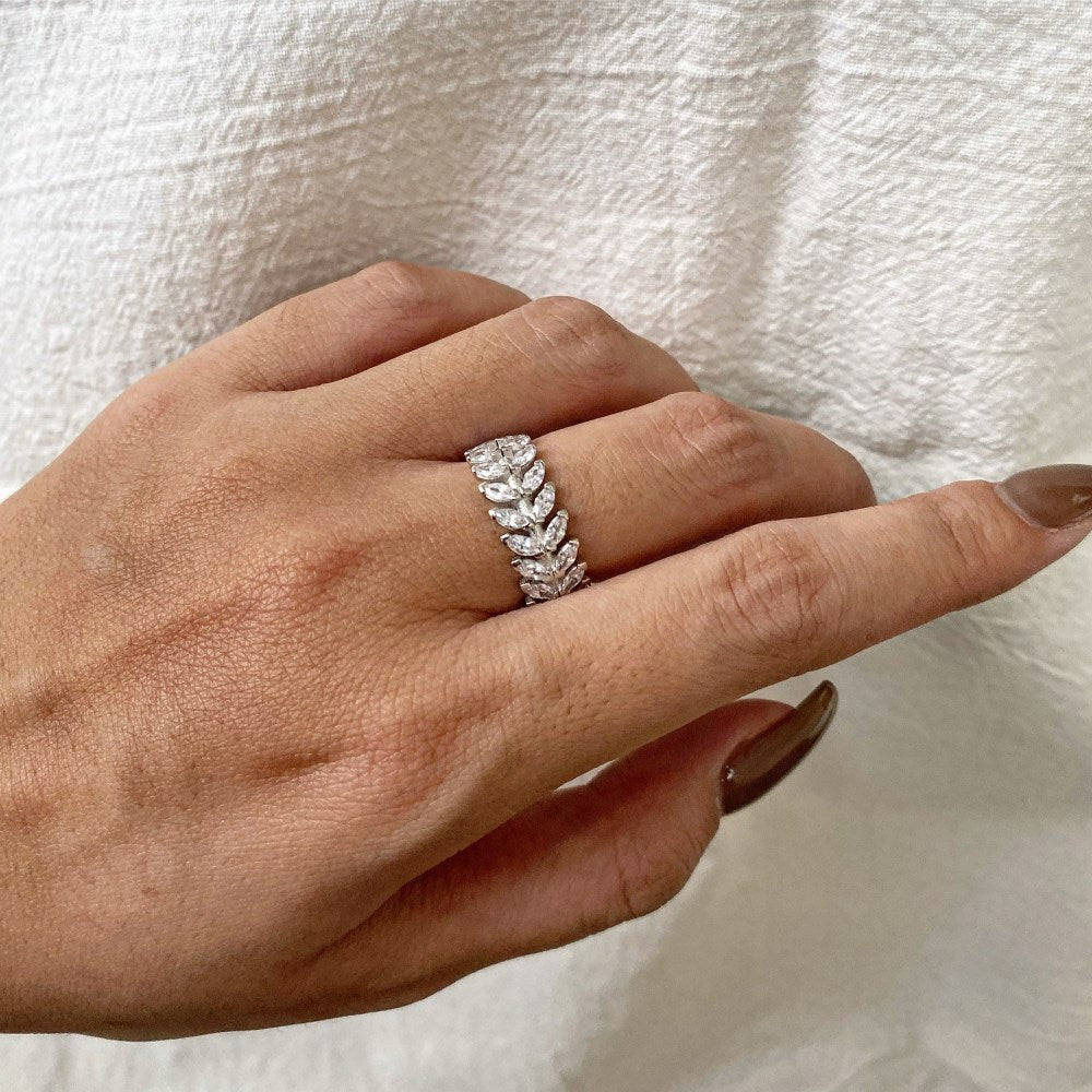 Silver Zircon Marquise Cut Iced Wrapped Wedding Ring