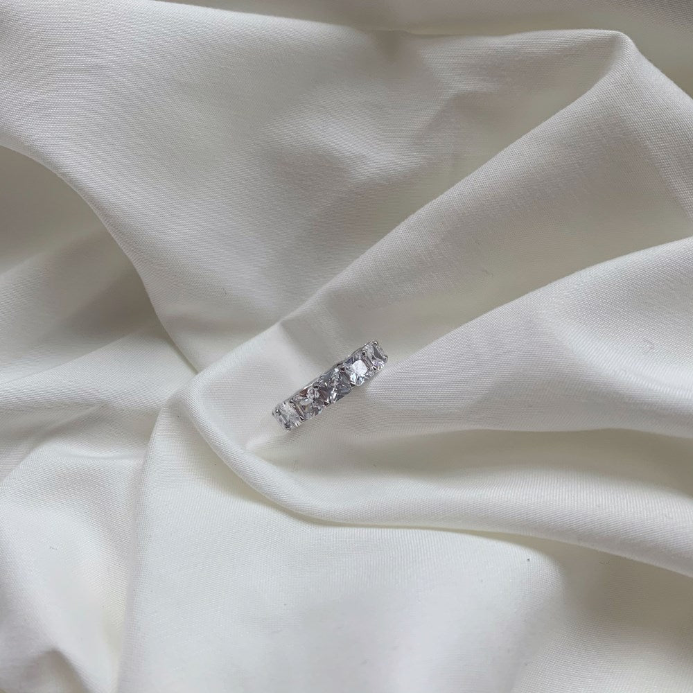 Silver Zircon Princess Cut Wrapped Band Eternity Ring