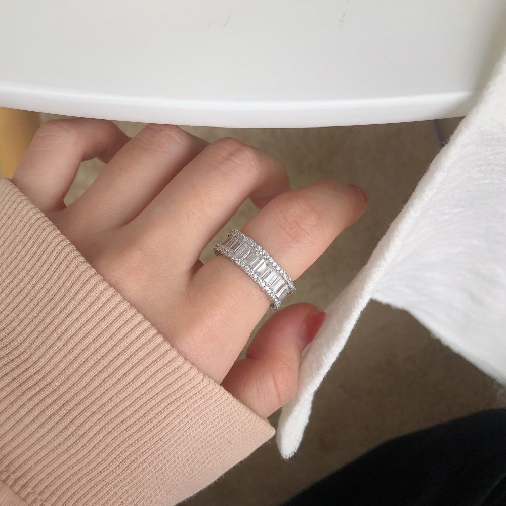 Silver Zircon Baguette Cut Inner Layered Wedding Ring