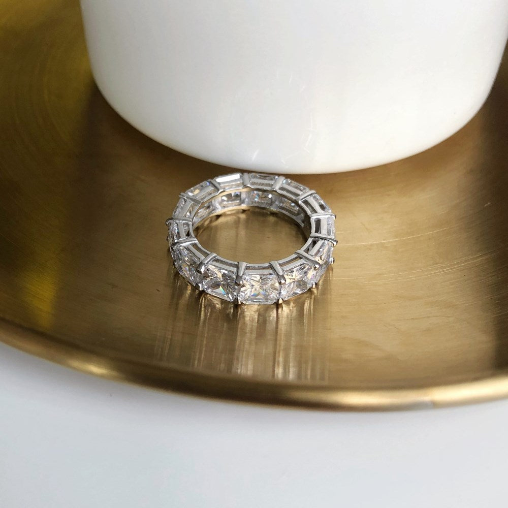 Silver Zircon Princess Cut Wrapped Band Eternity Ring