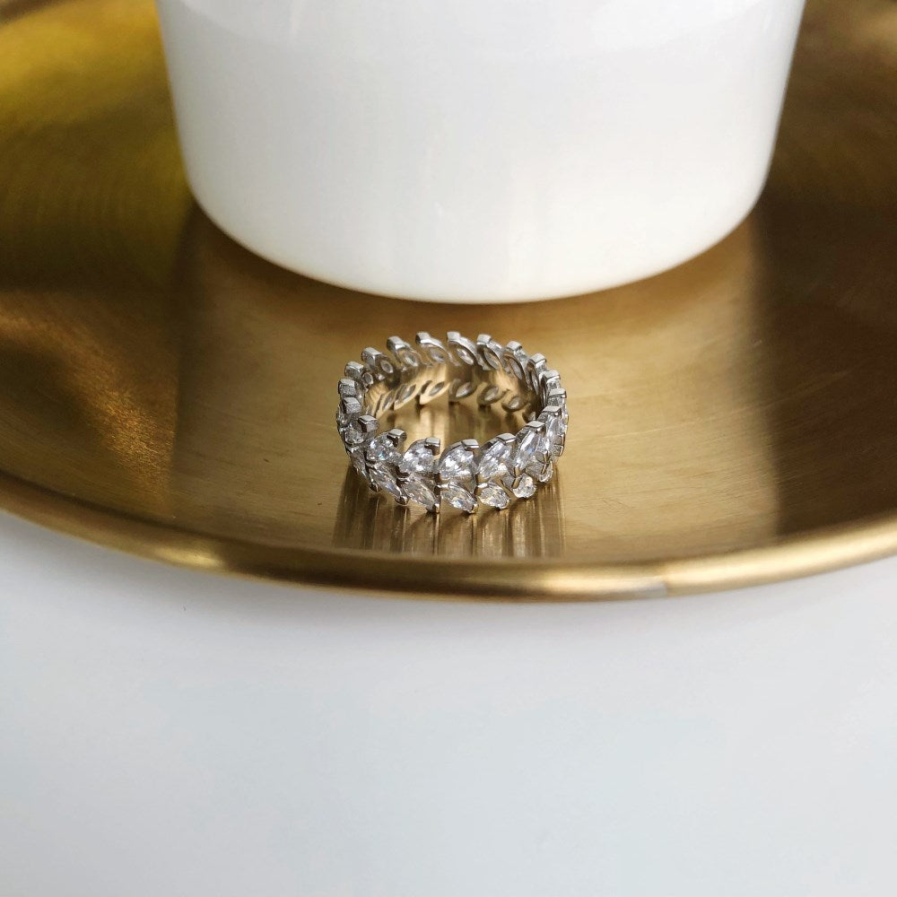 Silver Zircon Marquise Cut Iced Wrapped Wedding Ring