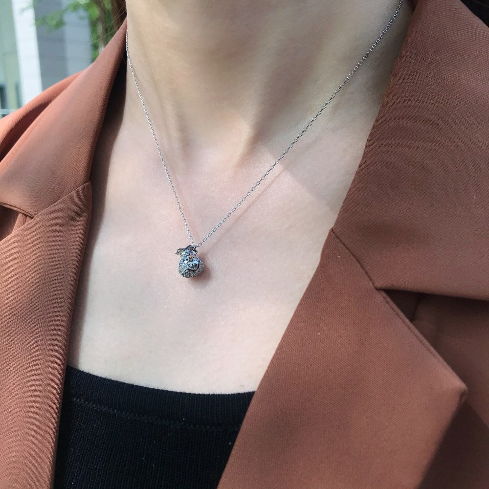 Silver Zircon Round Cut Money Bag Pendant Necklace