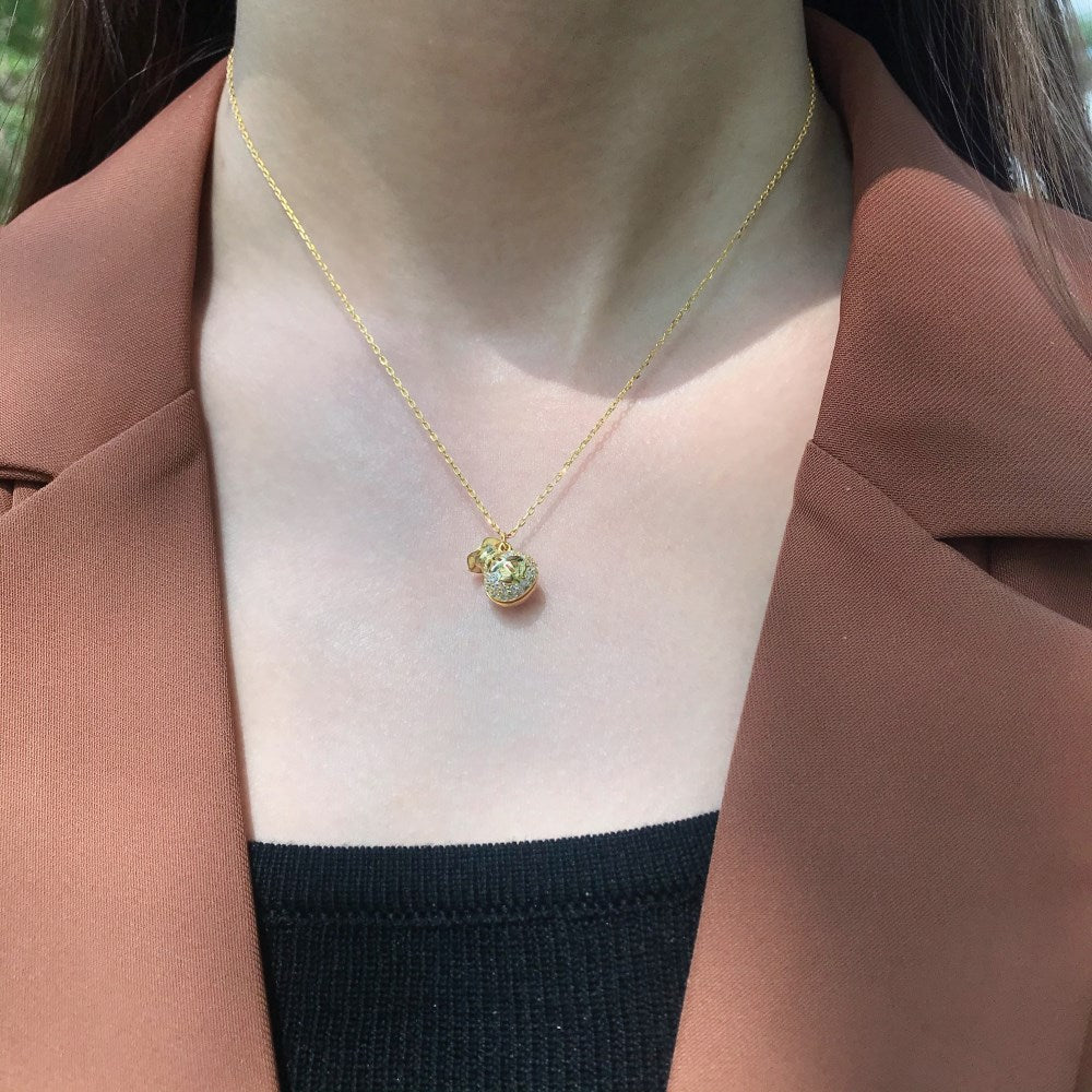 Silver Zircon Round Cut Money Bag Pendant Necklace