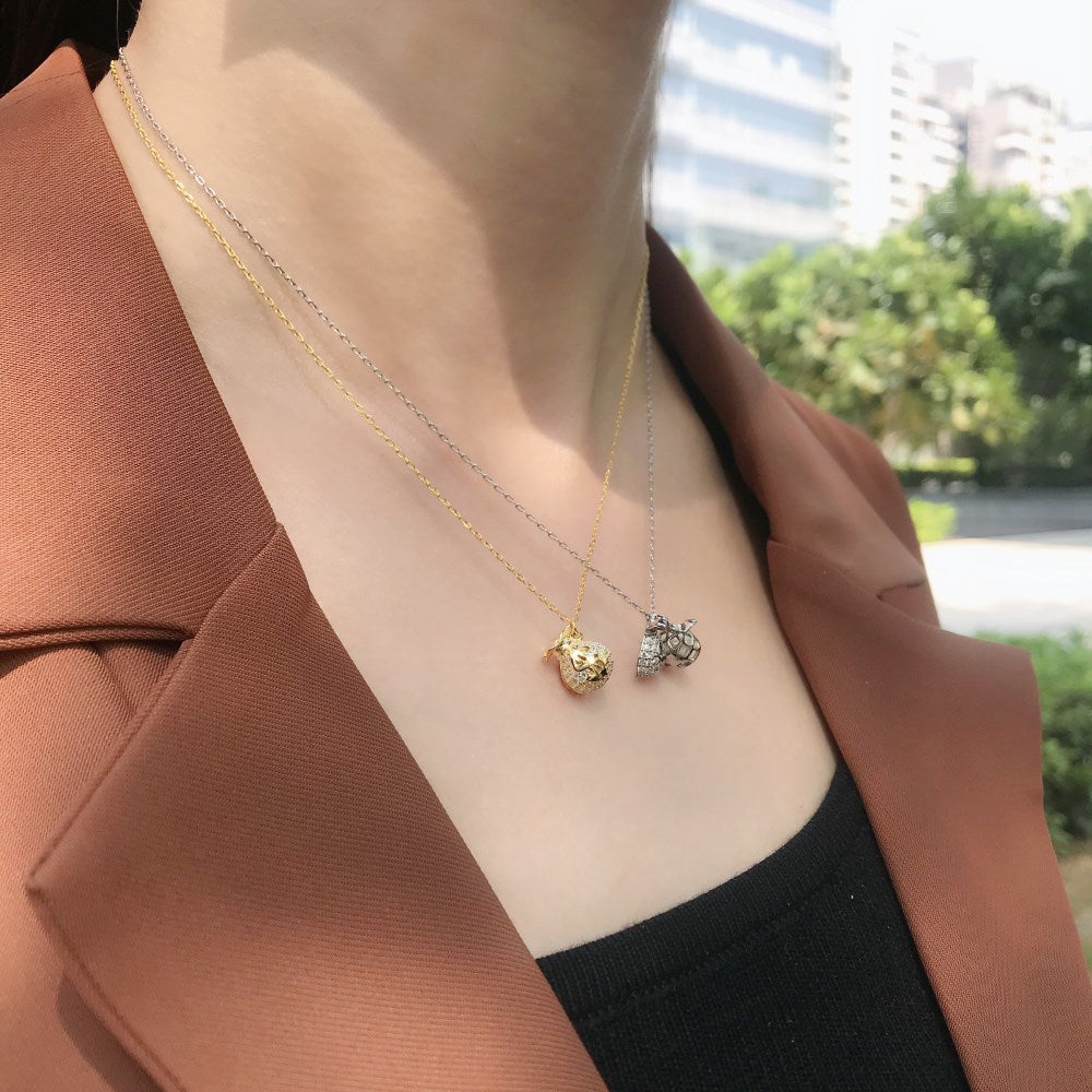 Silver Zircon Round Cut Money Bag Pendant Necklace