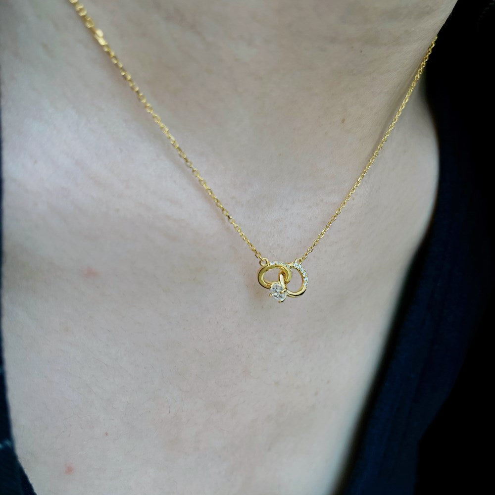 Silver Zircon Round Cut Interlocking Ring Pendant Necklace