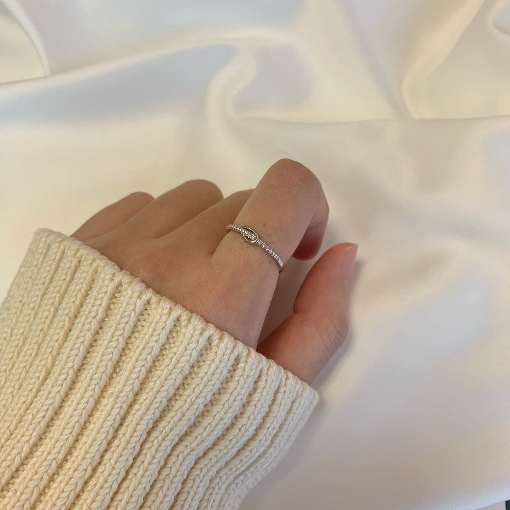 Silver Zircon Round Cut Layered Rope Dainty Ring