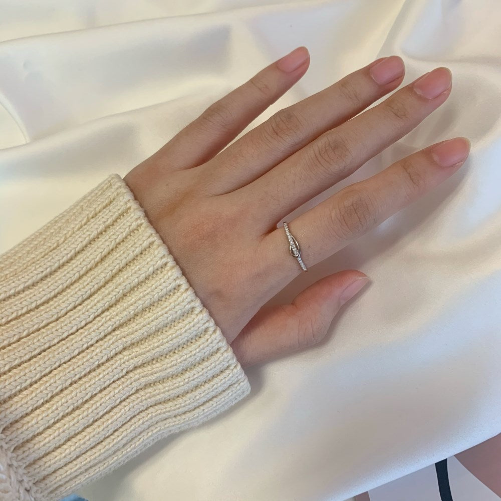 Silver Zircon Round Cut Layered Rope Dainty Ring