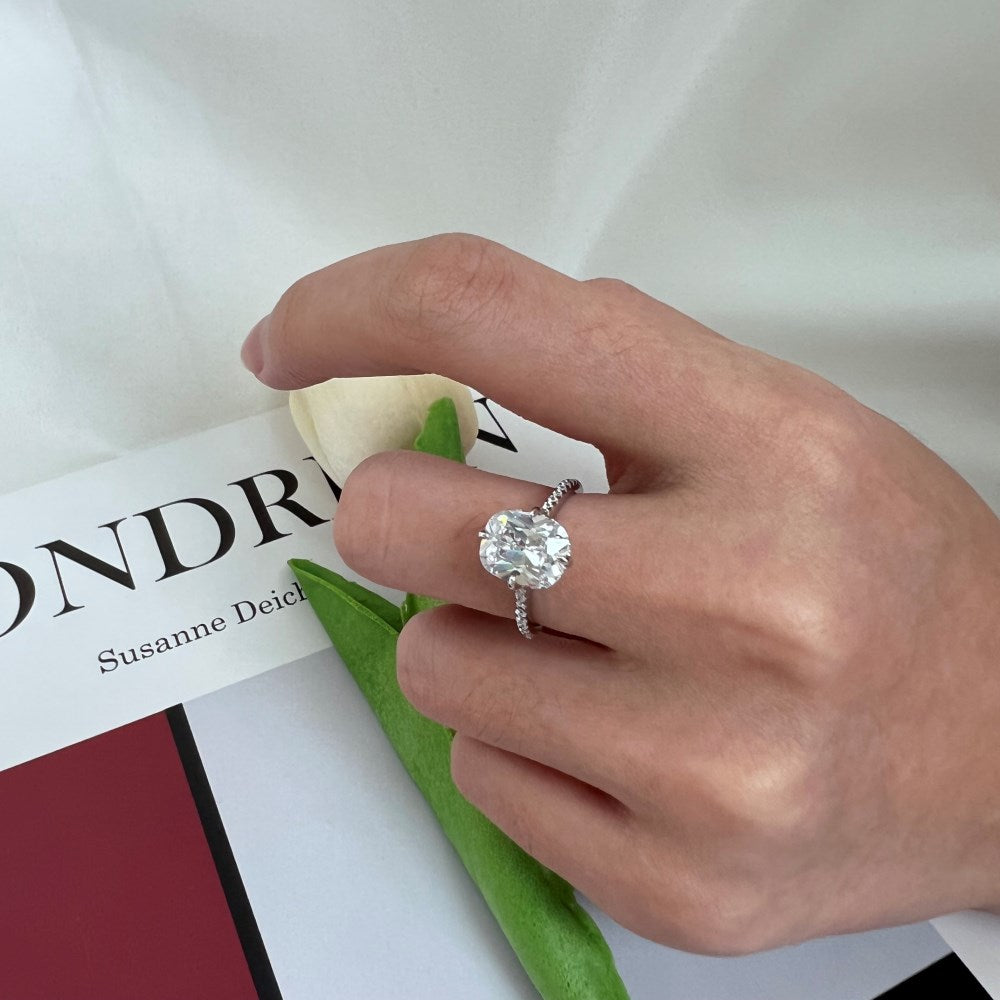 Silver Zircon Cushion Cut Inlaid Layered Solitaire Ring