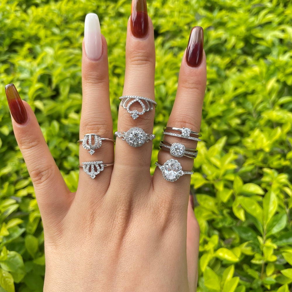 Silver Zircon Round Cut Double Layered Dainty Ring