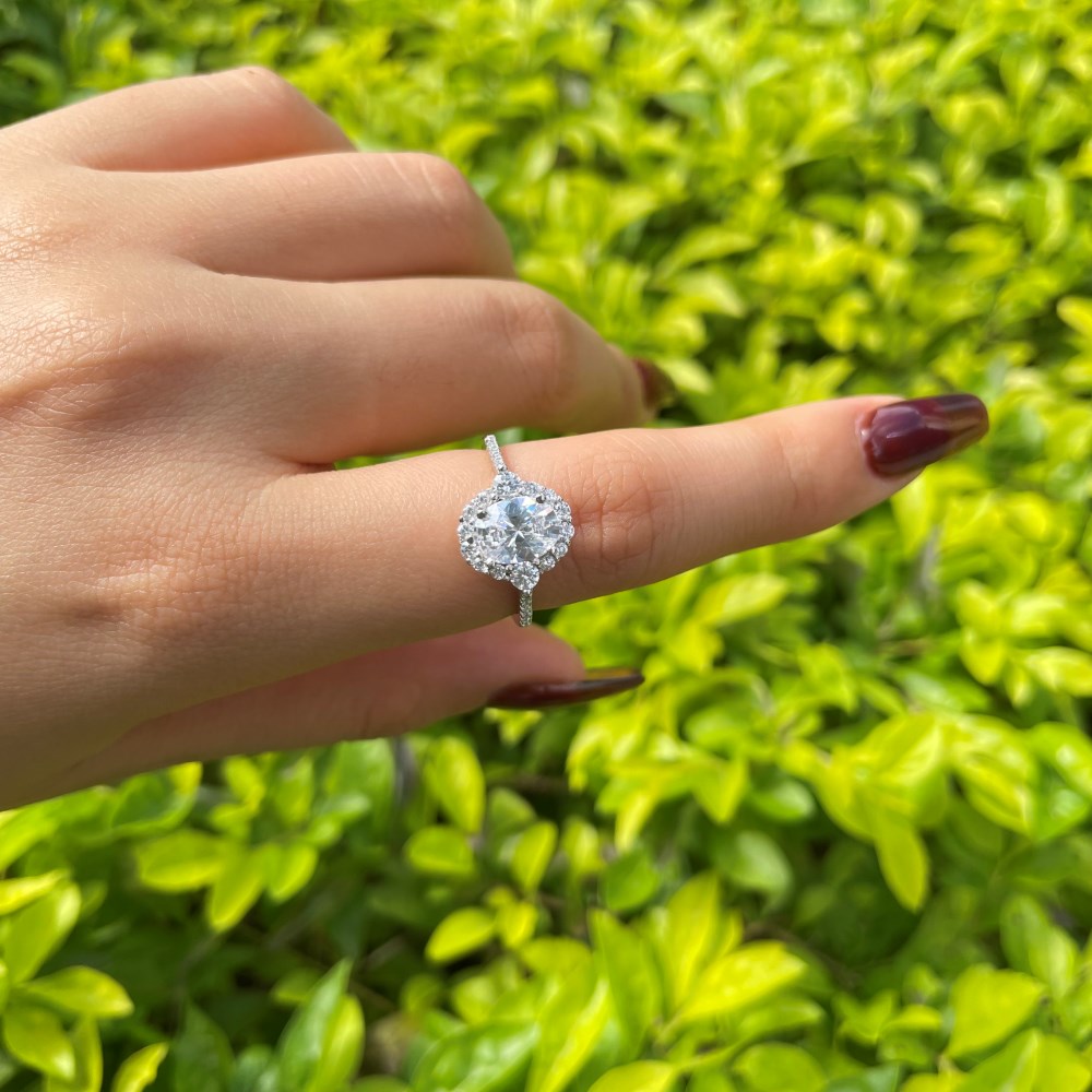 Silver Zircon Oval Cut Crossing Multi Shape Halo Ring