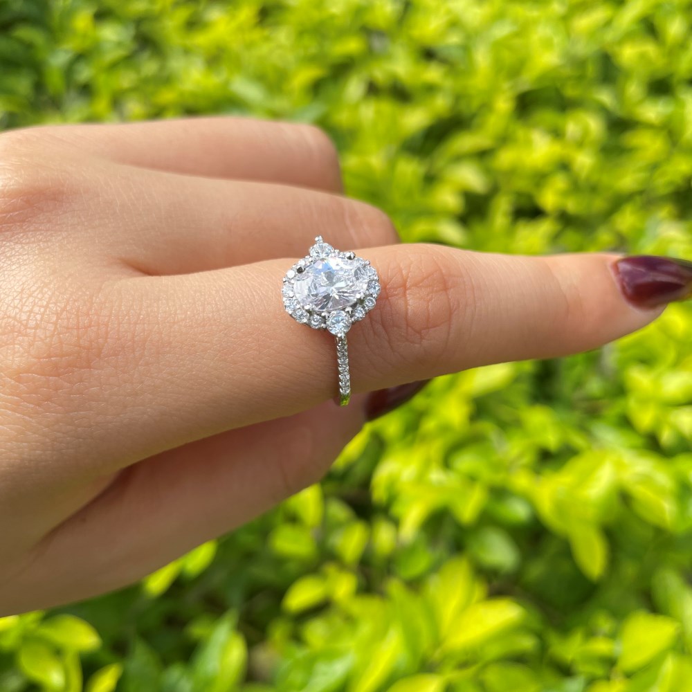 Silver Zircon Oval Cut Crossing Multi Shape Halo Ring