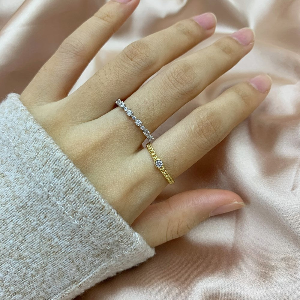 Silver Zircon Round Cut Cuban Dainty Ring