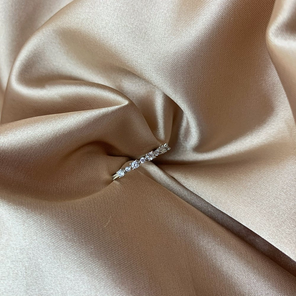 Silver Zircon Round Cut Thin Eternity Ring