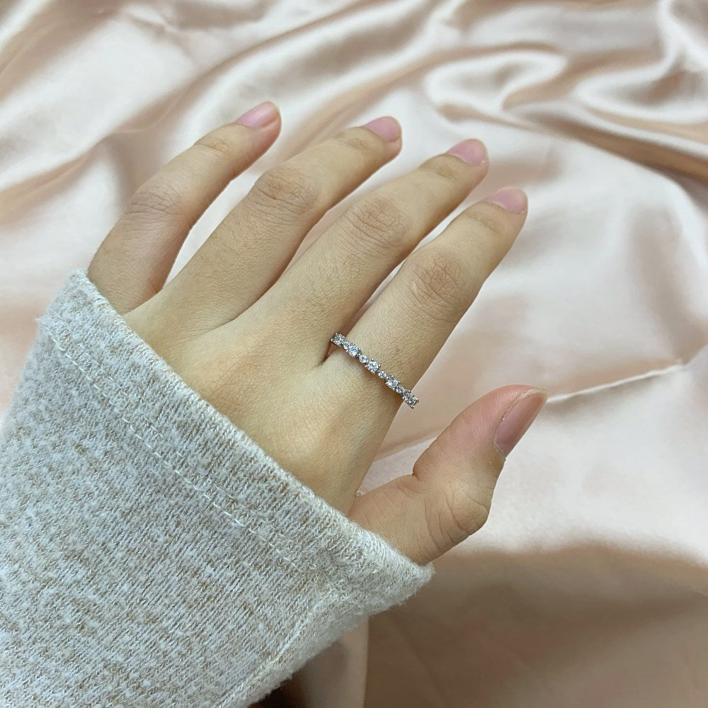 Silver Zircon Round Cut Thin Eternity Ring