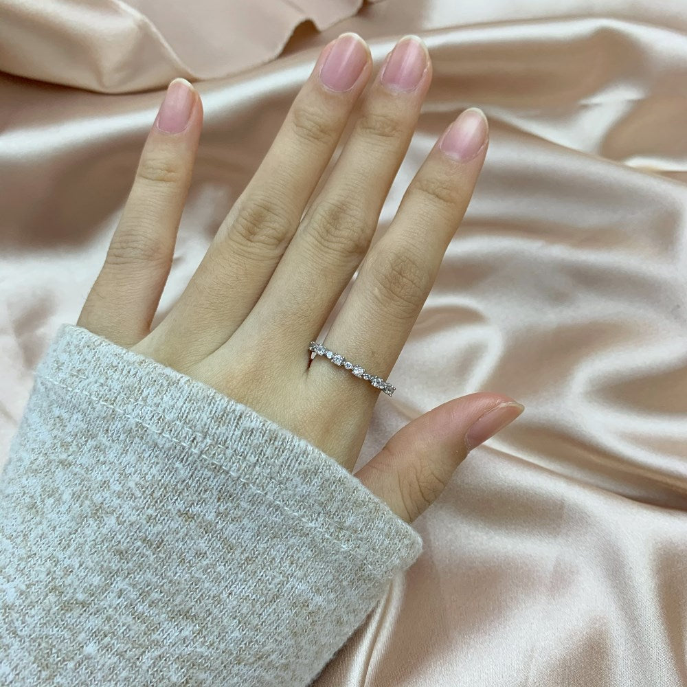 Silver Zircon Round Cut Thin Eternity Ring
