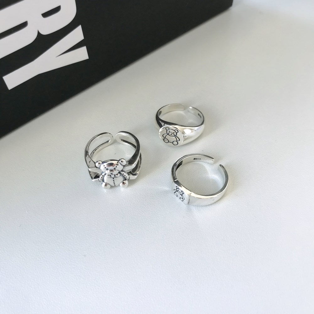 Silver Squared Bear Dainty Ring