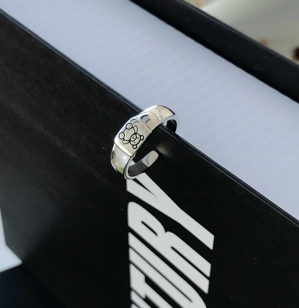 Silver Squared Bear Dainty Ring