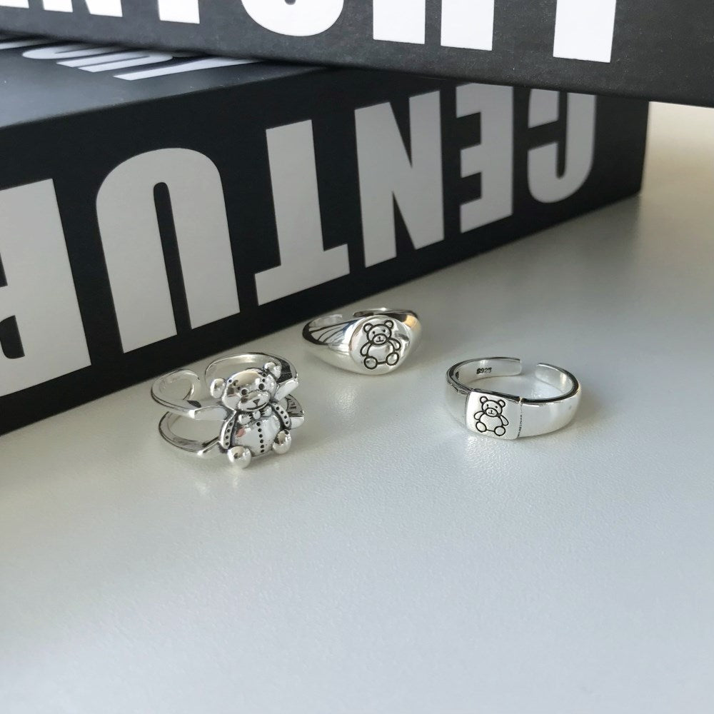 Silver Squared Bear Dainty Ring