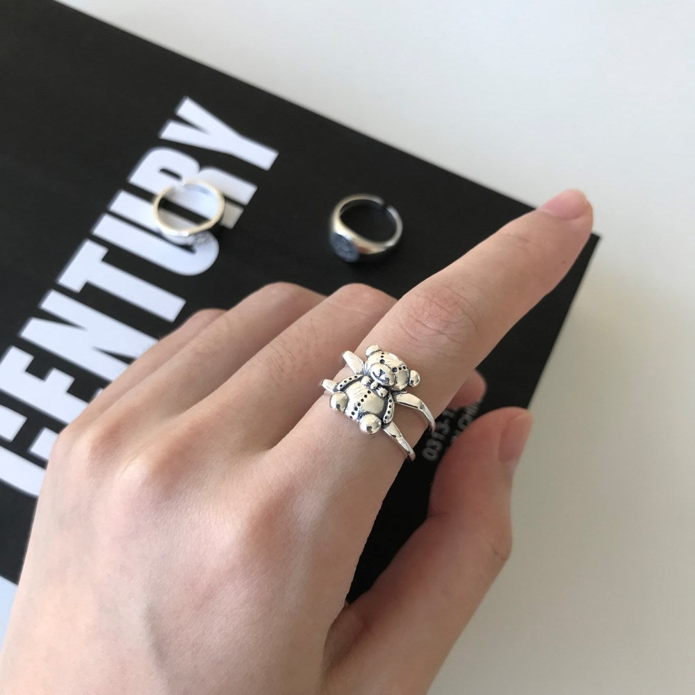 Silver Open Bear Crossover Ring