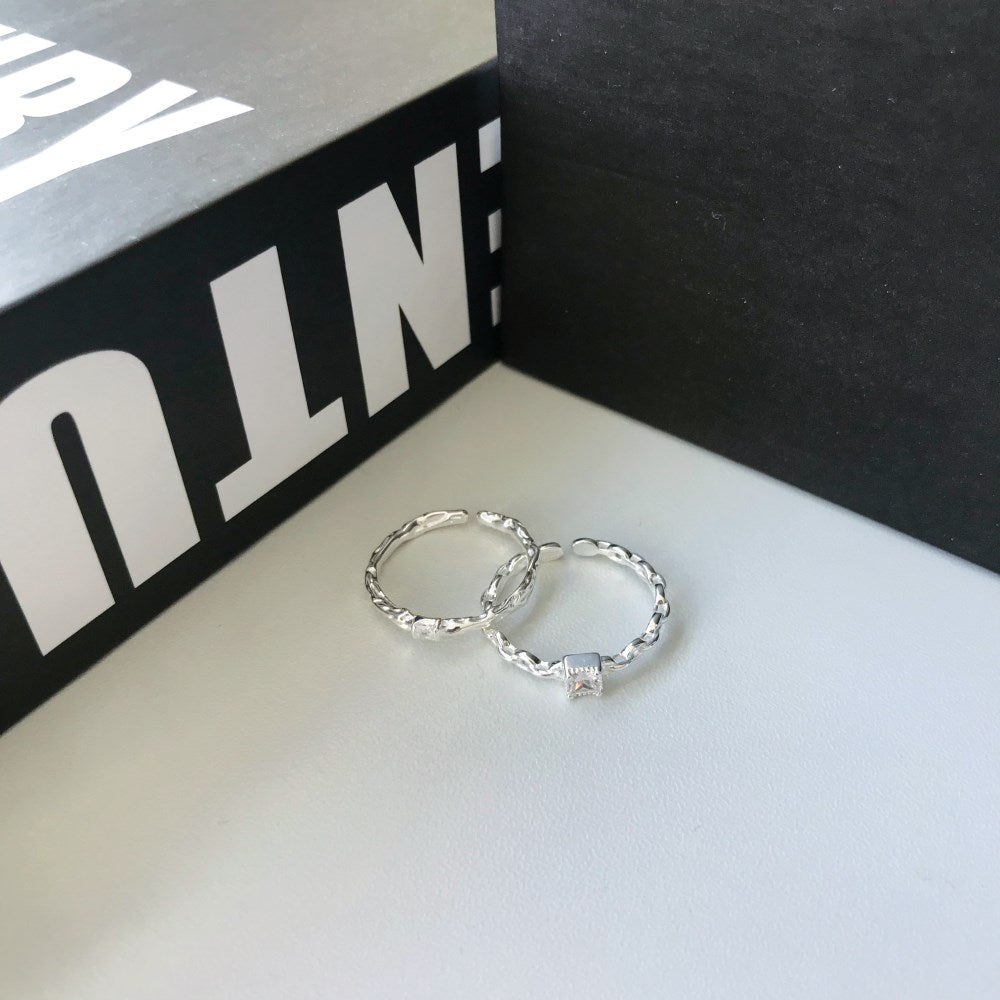 Silver Zircon Baguette Cut Inlaid Dainty Ring