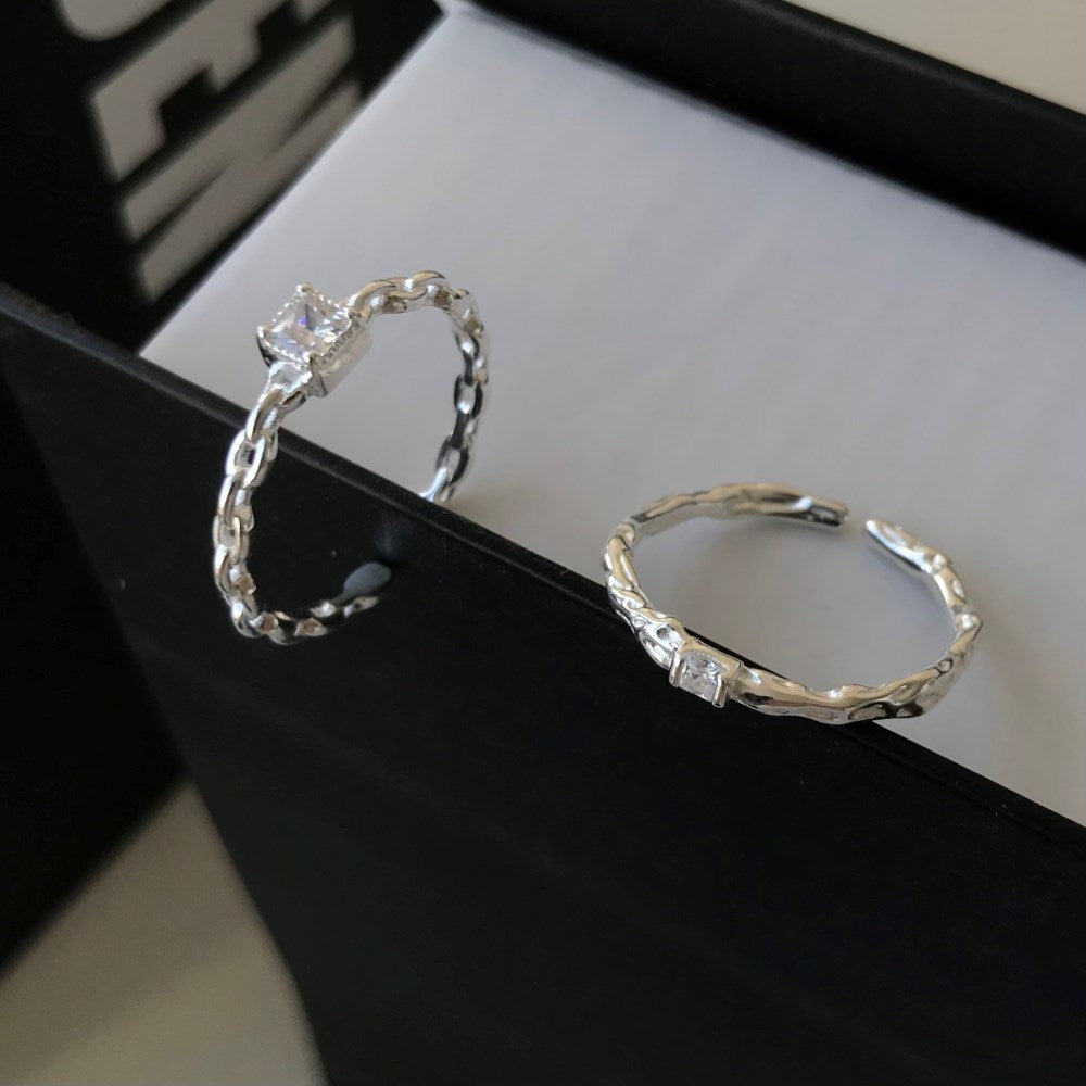 Silver Zircon Baguette Cut Inlaid Dainty Ring