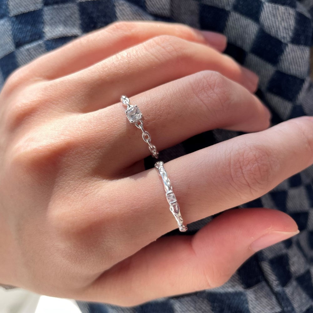Silver Zircon Baguette Cut Inlaid Dainty Ring